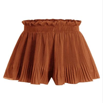 ABZEKH Shorts for Women Shorts Women's Shorts Ruffle Waist Pleated Shorts Shorts (Color : Brown, Size : Small)