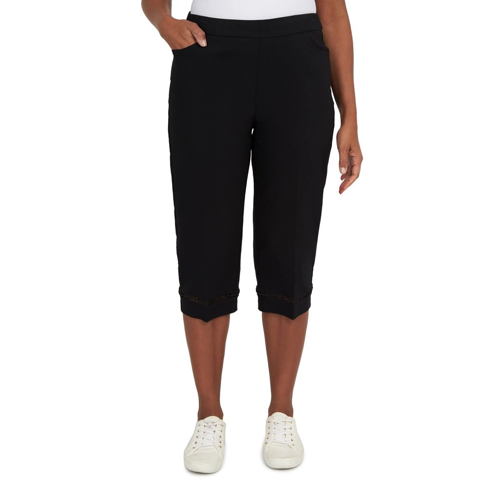 Alfred Dunner Women's Lace Allure Clamdigger Pant Size 8 Black