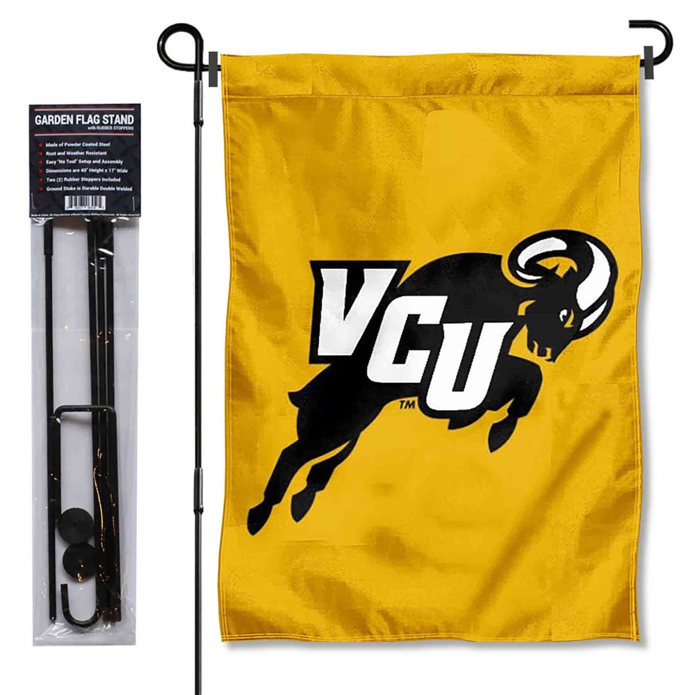 College Flags & Banners Co. Virginia Commonwealth Rams Jumping Ram Logo Garden Flag with Pole Stand Holder