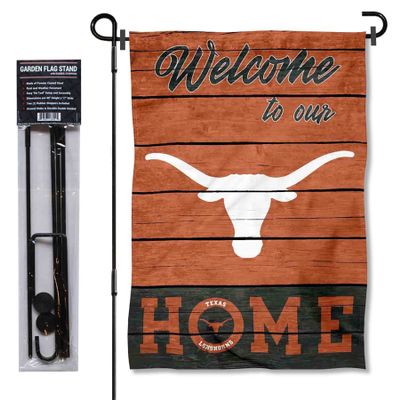College Flags & Banners Co. Texas Longhorns Welcome to Our Home Garden Flag with Stand Holder
