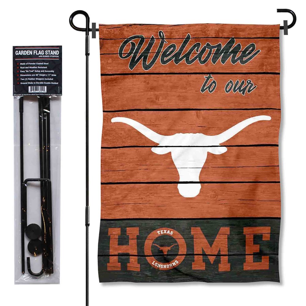 College Flags & Banners Co. Texas Longhorns Welcome to Our Home Garden Flag with Stand Holder