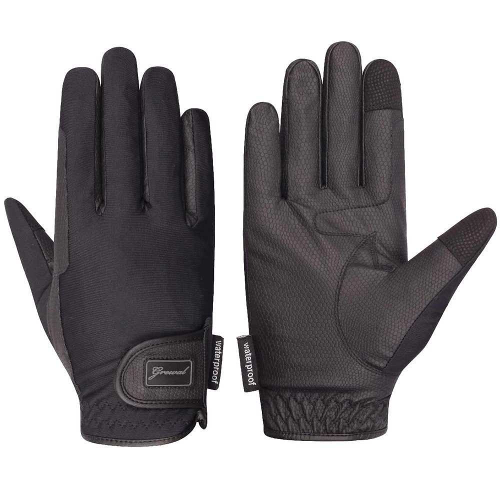 Lady Jane, Synthetic Leather, Waterproof, Equestrian Horse Riding Gloves, Black sz (Medium 7)