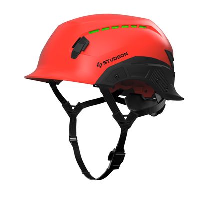 Studson SHK 1 Vented Safety Helmet - Ultralight, Modular Brim, Fidlock Buckle, 4 Point Strap, Breathable, Rainproof, 20KV Protection - Red, L/XL, 58-63cm