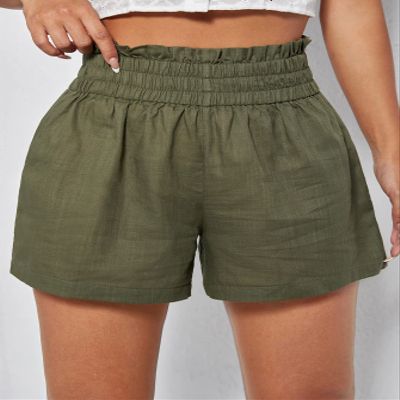 ABZEKH Shorts for Women Shorts Women's Shorts Paperbag Waist Solid Shorts Shorts (Color : Army Green, Size : Large)