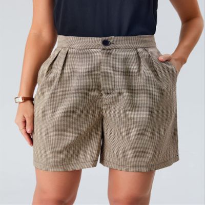 ABZEKH Shorts for Women Shorts Women's Shorts Houndstooth Wide Leg Shorts Shorts (Color : Brown, Size : Large)