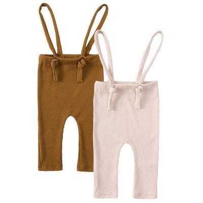 ZFTTZYMX Baby Boys Girls 2 Pack Ribbed Knit Leggings Suspenders Pants Toddler Adjustable Knot Straps Tights Overall Trousers