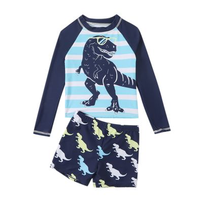 Toddler Boy Swim Trunks Summer Toddler Boys Girls Cartoon Dinosaur Printed Two Piece Swimwear (b-Blue, 8-9 Years)