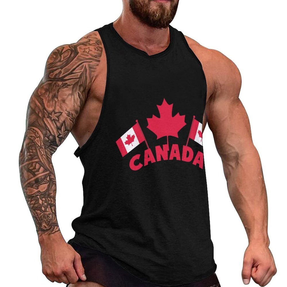 Canada Day Flags Tank Top Sleeveless T Shirt Athletic Muscle Shirts Gym Workout Yoga Tank for Men M