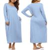 Marvmys Women Long Sleeve Nightgowns Long Sleeves Cotton Nightshirts Casual V Neck Maxi Pajama Dress Baby Blue view 2