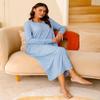 Marvmys Women Long Sleeve Nightgowns Long Sleeves Cotton Nightshirts Casual V Neck Maxi Pajama Dress Baby Blue view 3