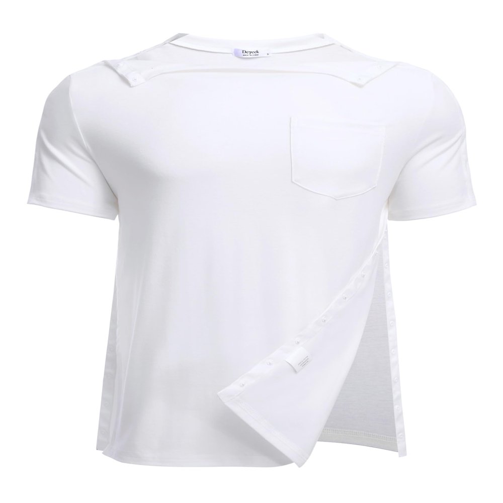 Deyeek Post Shoulder Surgery Shirts Tear Away Snap Button Dialysis Clothes Broken Arm Recovery Gifts Hospital Gowns for Men