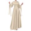 Abayas for Women Muslim Dubai Dress Lantern Sleeve Slim Fit Satin Arabic Islamic Kaftan Robe + Hijab Beige XXL view 1
