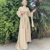 Abayas for Women Muslim Dubai Dress Lantern Sleeve Slim Fit Satin Arabic Islamic Kaftan Robe + Hijab Beige Set XXL view 4