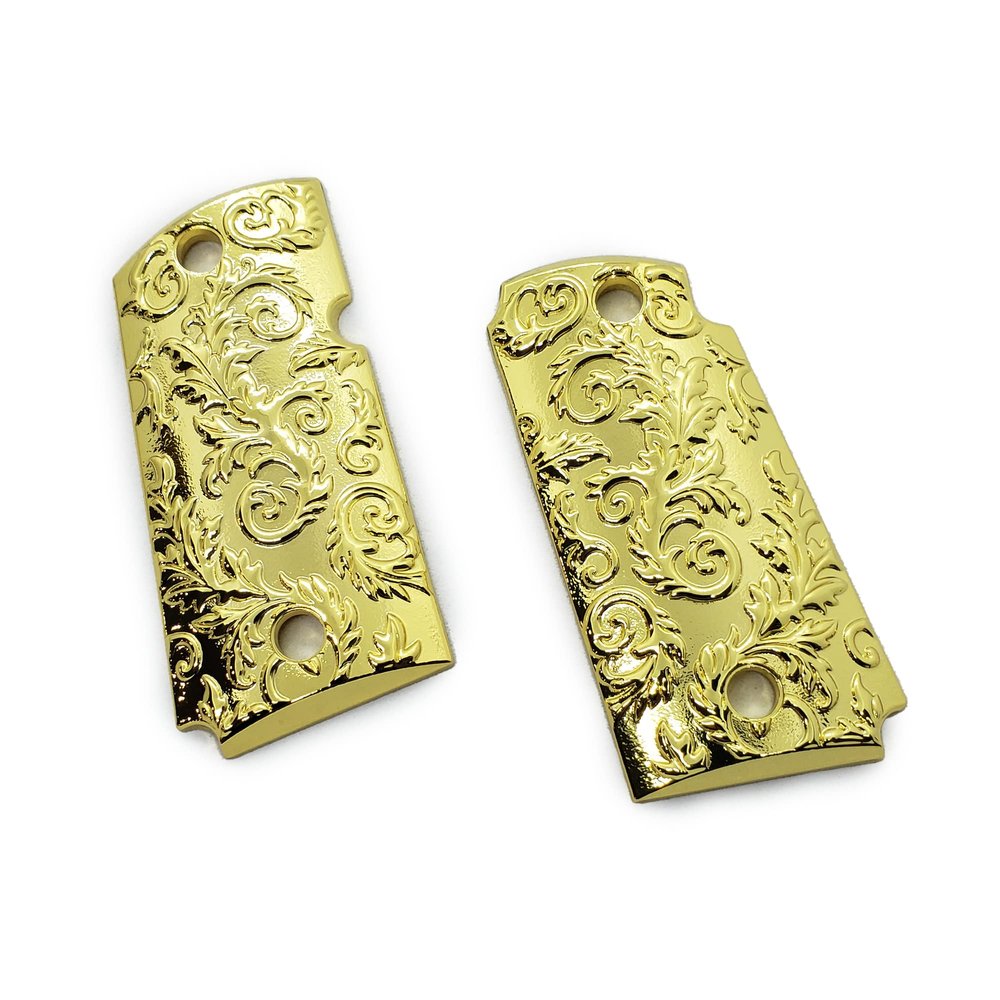Custom Grips for Kimber Micro 9 mm Metal Scroll Design Micro 9 and Screws Gold Plated