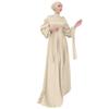 Abayas for Women Muslim Dubai Dress Lantern Sleeve Slim Fit Satin Arabic Islamic Kaftan Robe + Hijab Beige Set X-Large view 2