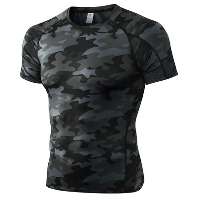 CICI FIVE Men's Compression Shirt Short Sleeve Athletic Compression Tops Cool Dry Undershirts Baselayer Gym Workout T Shirt Camo Black