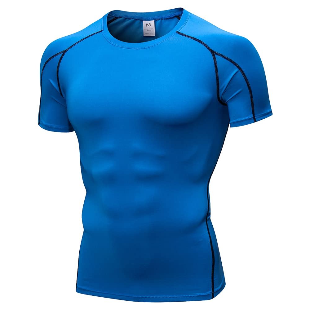 CICI FIVE Men's Compression Shirt Short Sleeve Athletic Compression Tops Cool Dry Undershirts Baselayer Gym Workout T Shirt Blue
