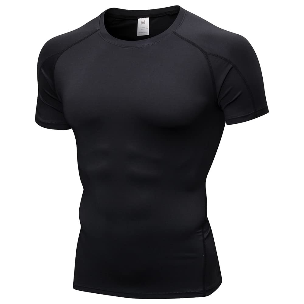 CICI FIVE Men's Compression Shirt Short Sleeve Athletic Compression Tops Cool Dry Undershirts Baselayer Gym Workout T Shirt Black