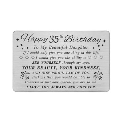 DEGASKEN 35th Birthday Card for Daughter - Happy Birthday Card Gifts for Daughter Turning 35-35th Birthday Decorations Gifts for Her Women - Beautiful Metal Engraved Wallet Cards
