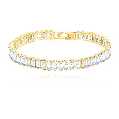 Uloveido Gold Plated Rectangular Cut Cubic Zirconia Eternity Bracelet Crystal Tennis Bracelets for Women Mother's Day Birthday Gift Y1789 (Gold-White-19cm)
