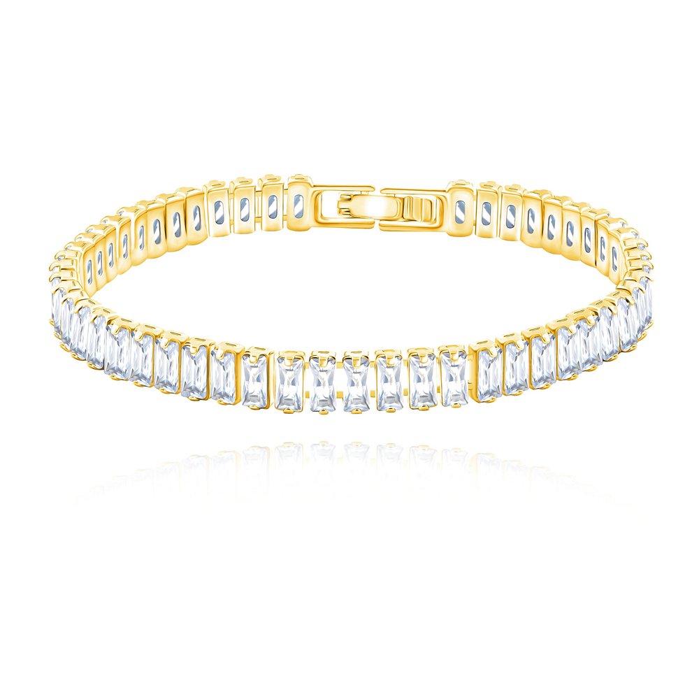 Uloveido Gold Plated Rectangular Cut Cubic Zirconia Eternity Bracelet Crystal Tennis Bracelets for Women Mother's Day Birthday Gift Y1789 (Gold-White-19cm)