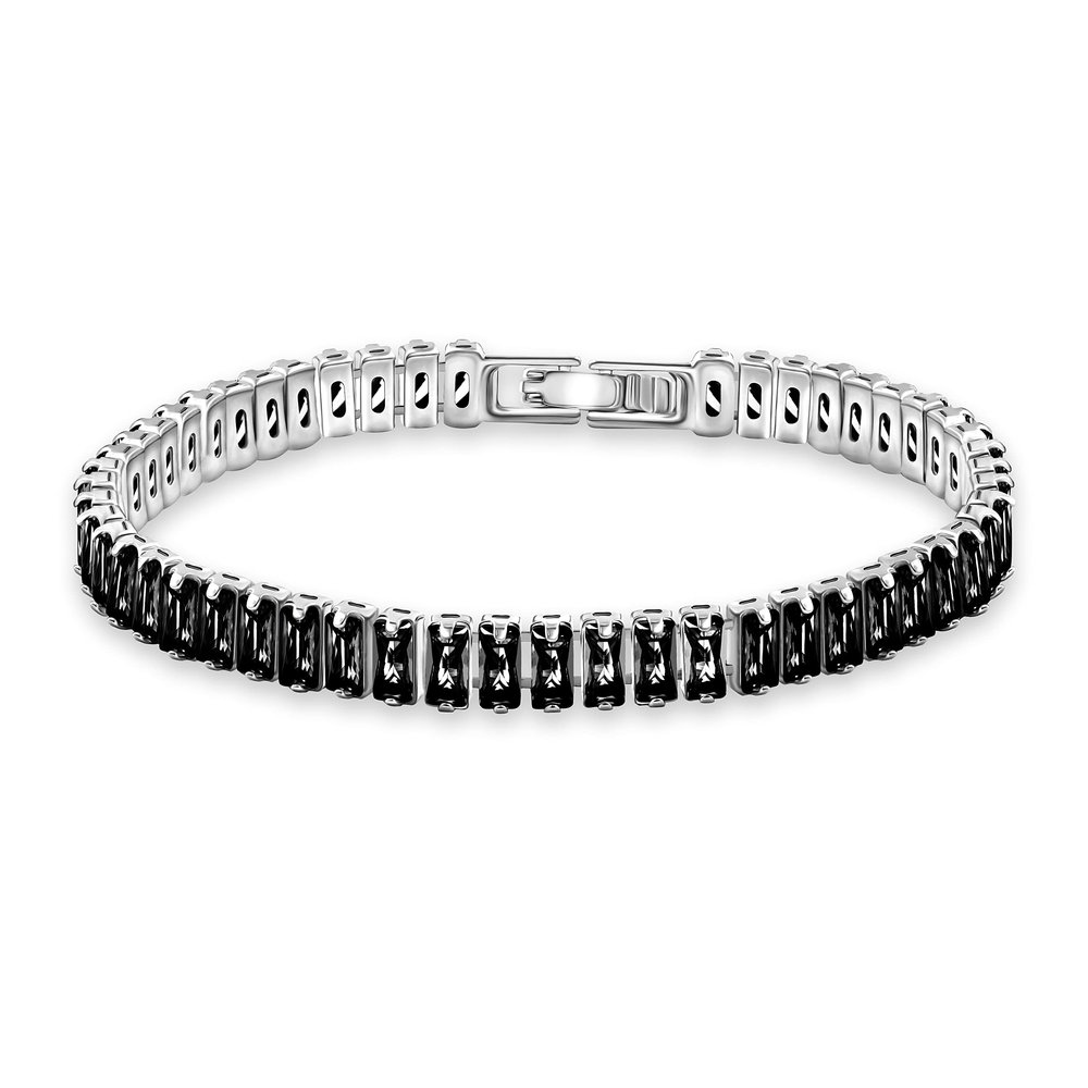 Uloveido Silver Color Rectangular Cz Bracelet Crystal Tennis Bracelets for Women Best Friends Birthday Gift Y1789 (Platinum-Black-17cm)