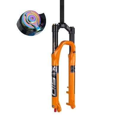BOXKAT Magnesium Alloy Suspension Forks Mountain, 26/27.5/29 Pressure Front Fork Straight Tube Shoulder Control Outdoor (Color : Orange, Size : 29inch)
