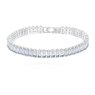 Uloveido Silver Color Rectangular Cubic Zirconia Bracelet Crystal Tennis Bracelets for Women Valentines Day Birthday Gift Y1789 (platinum-White-19cm)