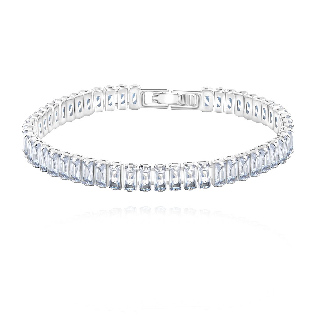 Uloveido Silver Color Rectangular Cubic Zirconia Bracelet Crystal Tennis Bracelets for Women Valentines Day Birthday Gift Y1789 (platinum-White-19cm)