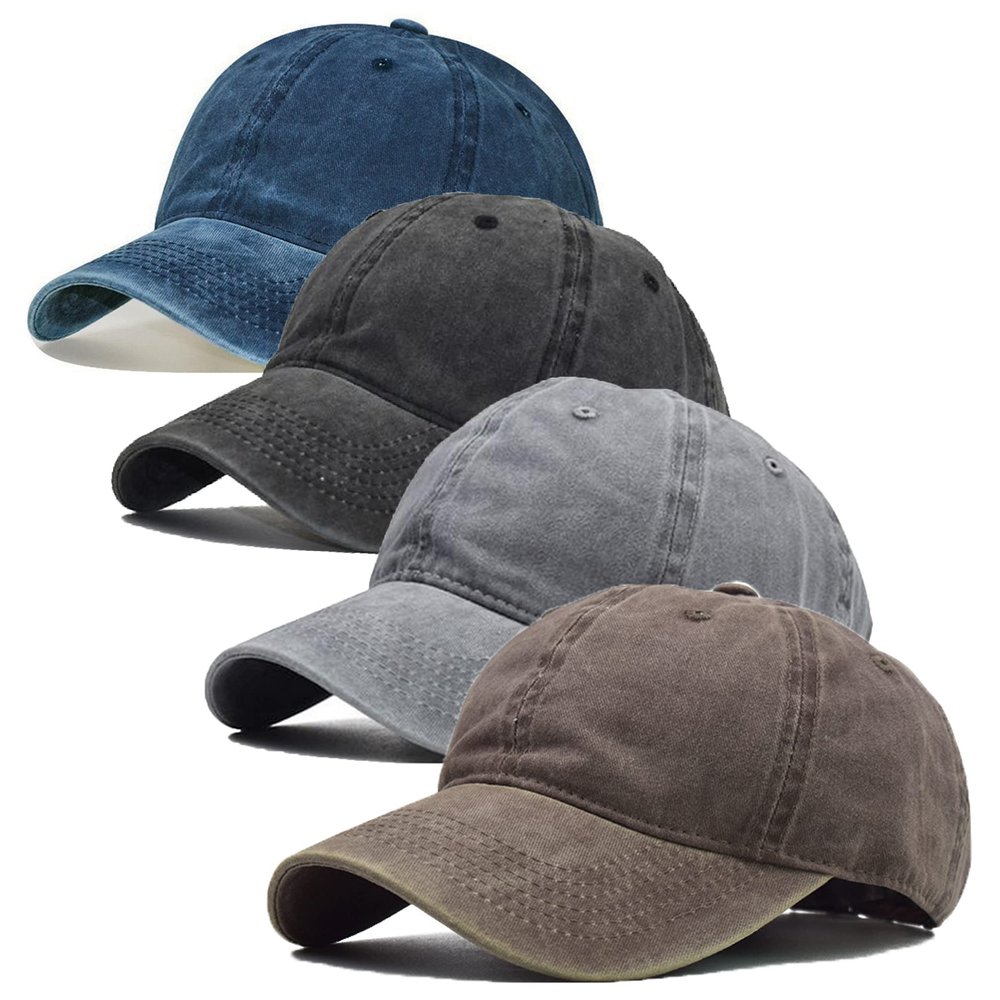 4 Packs Men Women Baseball Sun Hats Summer Vintage Washed Distressed Baseball Cap Dad Golf Hat for Men Women BlackGreyNavyBrown