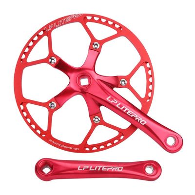 LUNJE Folding Bike Crankset 130BCD 170mm Square Taper Crank Arm Set 45/47/53/56/58T Single Chainring 6/7/8/9/10 Speed Road Bicycle Crankset (Color : Red, Size : 53T)
