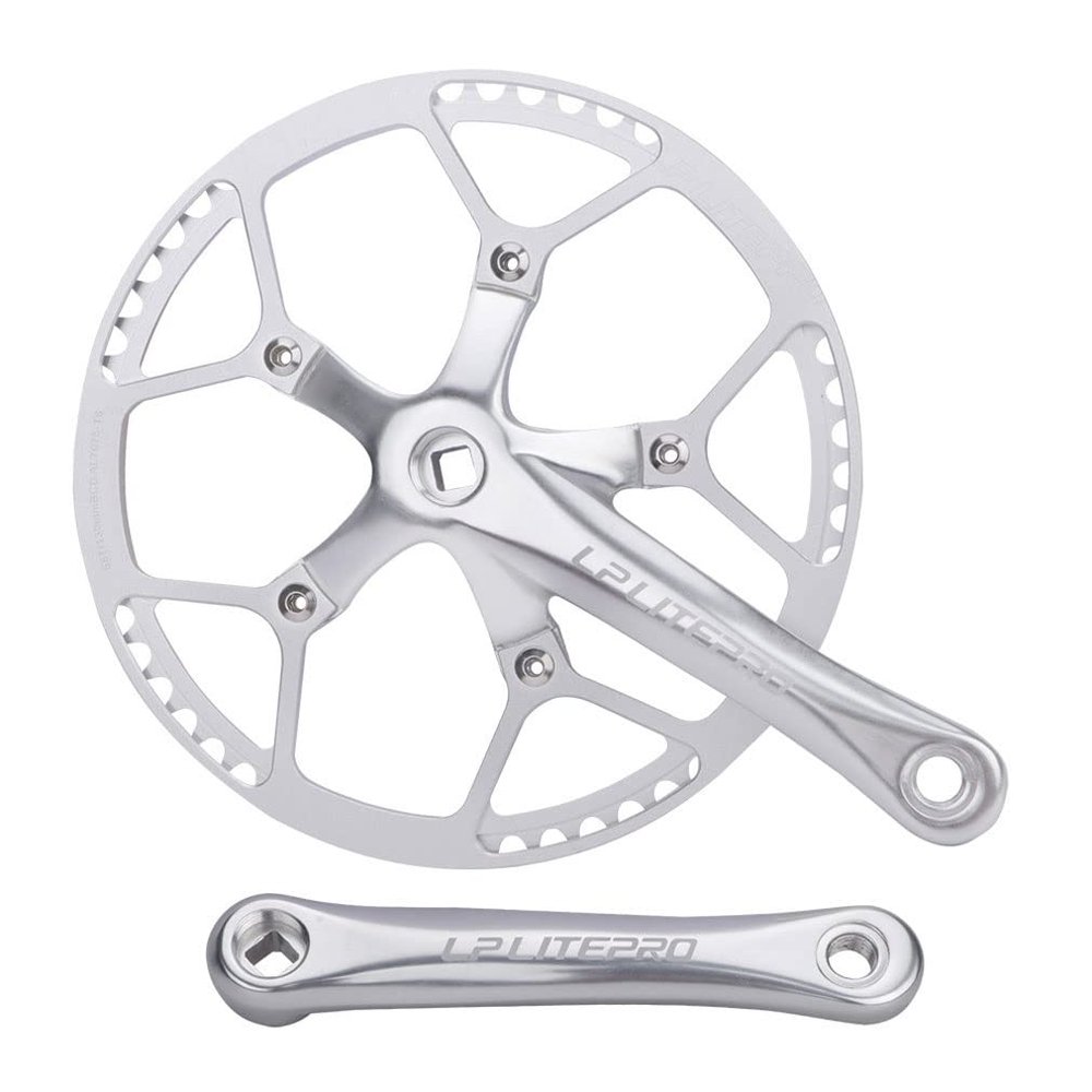 LUNJE Folding Bike Crankset 130BCD 170mm Square Taper Crank Arm Set 45/47/53/56/58T Single Chainring 6/7/8/9/10 Speed Road Bicycle Crankset (Color : Silver, Size : 56T)
