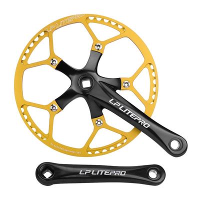 LUNJE Folding Bike Crankset 130BCD 170mm Square Taper Crank Arm Set 45/47/53/56/58T Single Chainring 6/7/8/9/10 Speed Road Bicycle Crankset (Color : Black Gold, Size : 58T)
