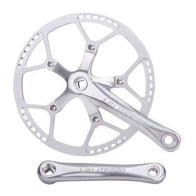 LUNJE Folding Bike Crankset 130BCD 170mm Square Taper Crank Arm Set 45/47/53/56/58T Single Chainring 6/7/8/9/10 Speed Road Bicycle Crankset (Color : Silver, Size : 58T)