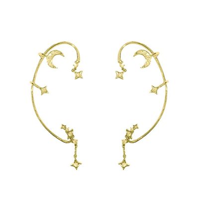 2PCS Women's Clip-On Earrings Hook Without Pierced (Golden Star Moon Ear Clips)