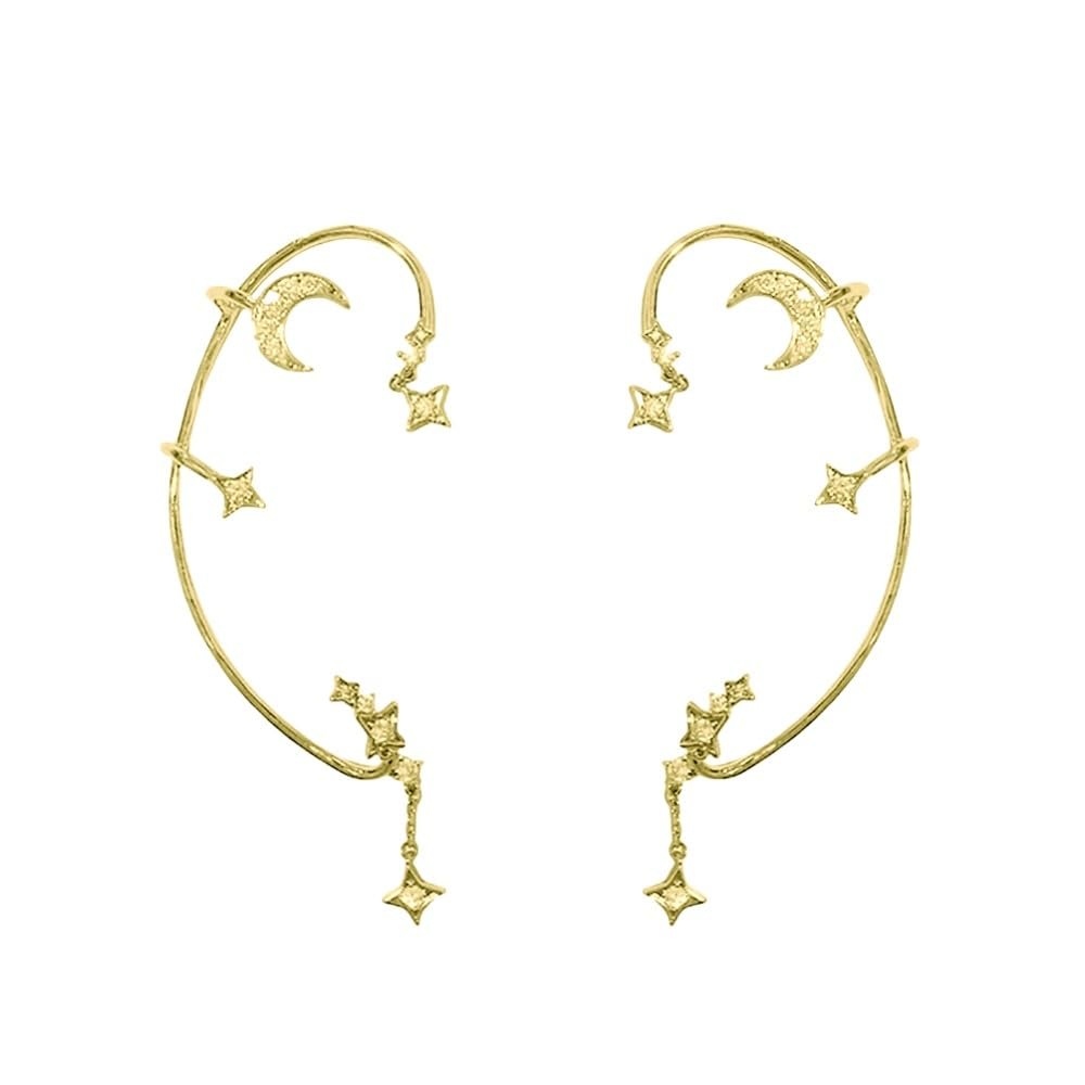 2PCS Women's Clip-On Earrings Hook Without Pierced (Golden Star Moon Ear Clips)