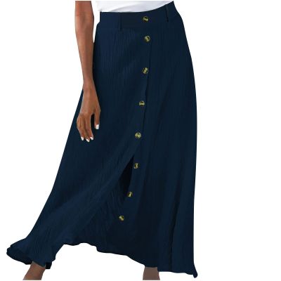 NaRHbrg Women's Cotton Linen Skirts Ladies Fashion Casual Loose Maxi Dress Asymmetrical Hem Sashes Mid-Calf Skirt