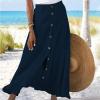 NaRHbrg Women's Cotton Linen Skirts Ladies Fashion Casual Loose Maxi Dress Asymmetrical Hem Sashes Mid-Calf Skirt view 2