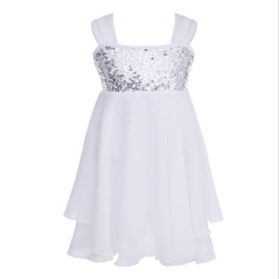 Moggemol Kids Girls Sleeveless Sequins Ballet Lyrical Dance Chiffon Dress Modern Contemporary Dance Costume Leotard White 14 Years