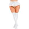 QinCiao Women's Shiny Glossy Ruffle Mini Skirt with Stretchy Silky Smooth Pantyhose Stockings White X-Large view 2