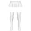 QinCiao Women's Shiny Glossy Ruffle Mini Skirt with Stretchy Silky Smooth Pantyhose Stockings White X-Large view 4