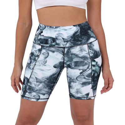 ODODOS 8" Tummy Control Biker Shorts for Women with Pockets High Waist Running Workout Athletic Yoga Shorts, Crosstalk Navy, X-Large