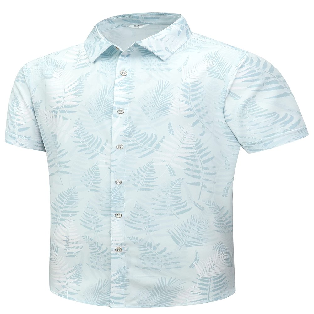 SheLucki Hawaiian Shirt for Men, Unisex Summer Beach Casual Short Sleeve Button Down Shirts, Printed Palmshadow Clothing Leaf Light 2Green L