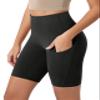 ODODOS 8" Tummy Control Biker Shorts for Women with Pockets High Waist Running Workout Athletic Yoga Shorts, Emboss Wave Black, Medium view 1