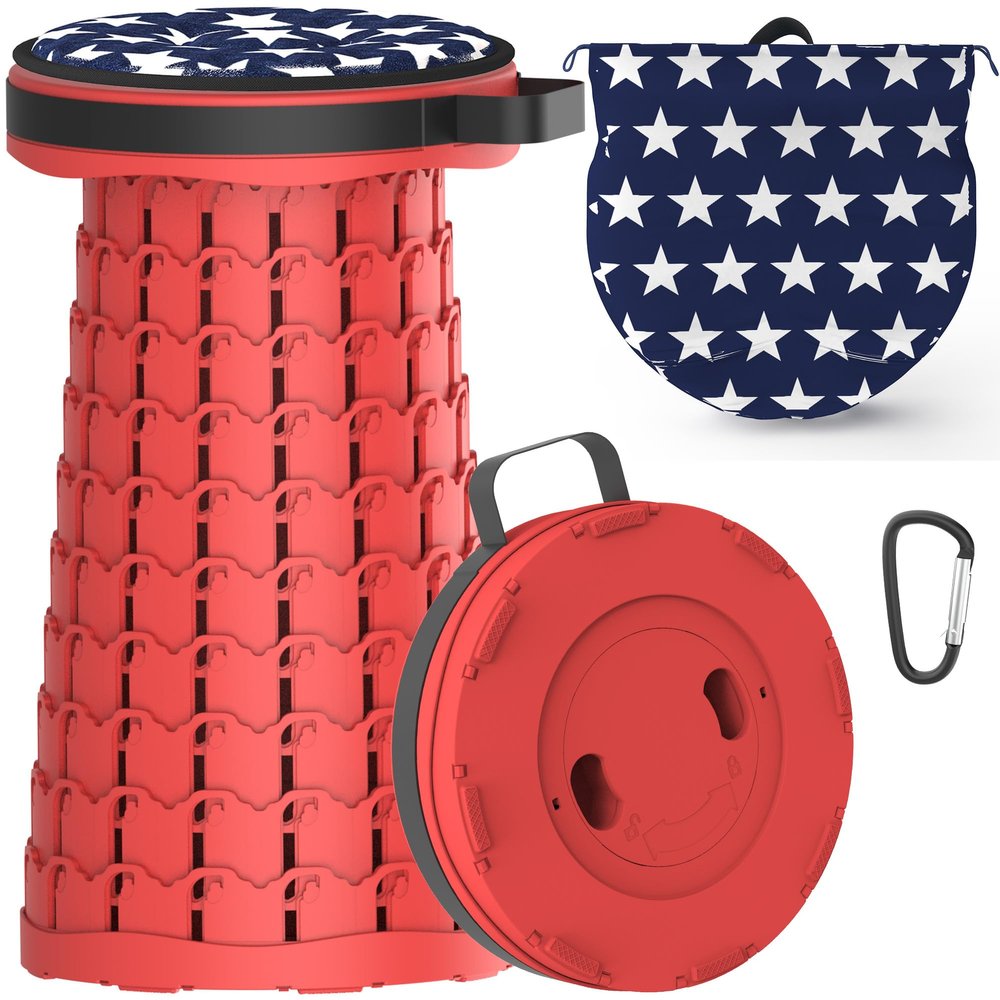 ALEVMOOM Upgraded Retractable Folding Stool Camping Stool, Collapsible Telescoping Stool for Adults, Lightweight Yet More Sturdy, Folding Seats for Camping Fishing Hiking Outdoor (red)
