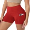 ODODOS 5" Tummy Control Biker Shorts for Women with Pockets High Waist Athletic Workout Yoga Shorts, Red, Small view 1