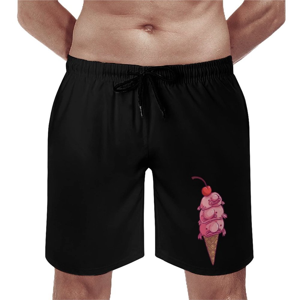 Blobfish Cherry Ice Cream Men's Swim Trunks Quick Dry Swimsuit Shorts Funny Beach Board Shorts with Pockets M