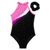 FEESHOW Leotards for Girls Sequins Sleeveless Dance Gymnastics Bodysuit Athletic Tank Top Bodysuit with Hairband Pink 8 Years view 3