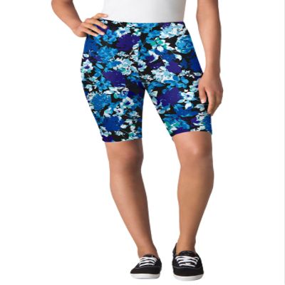Woman Within Plus Size Stretch Cotton Bike Short - M, Black Watercolor Flowers