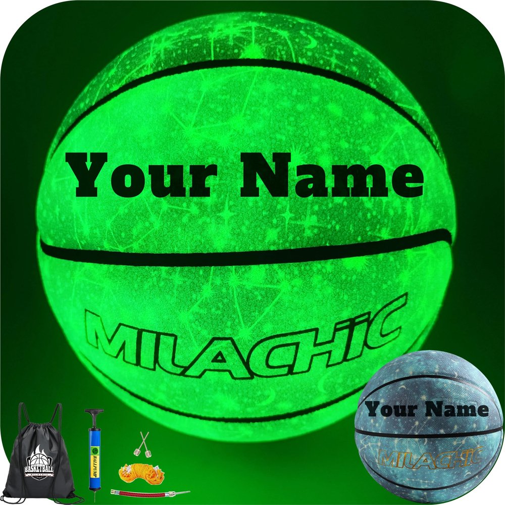 MILACHIC Customized Basketball, Glow in The Dark Personalized Basketballs Blue Size 5 (27.5") for Youth, Men, Women